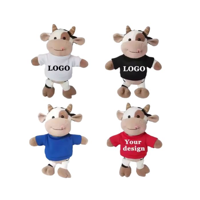 logo printed cow soft toy