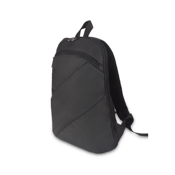 black 12L laptop backpack, slim side profile with zip compartment
