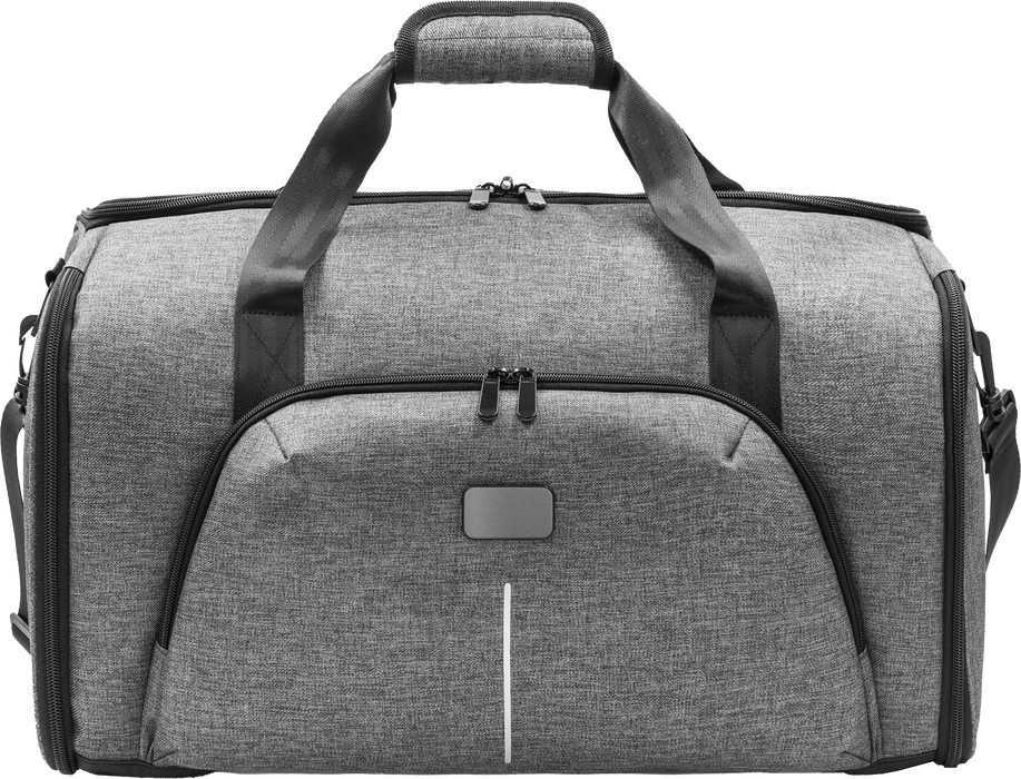 RPET travel bag front with garment cover