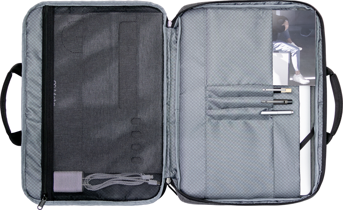 Inside of RPET laptop bag with padded sleeve