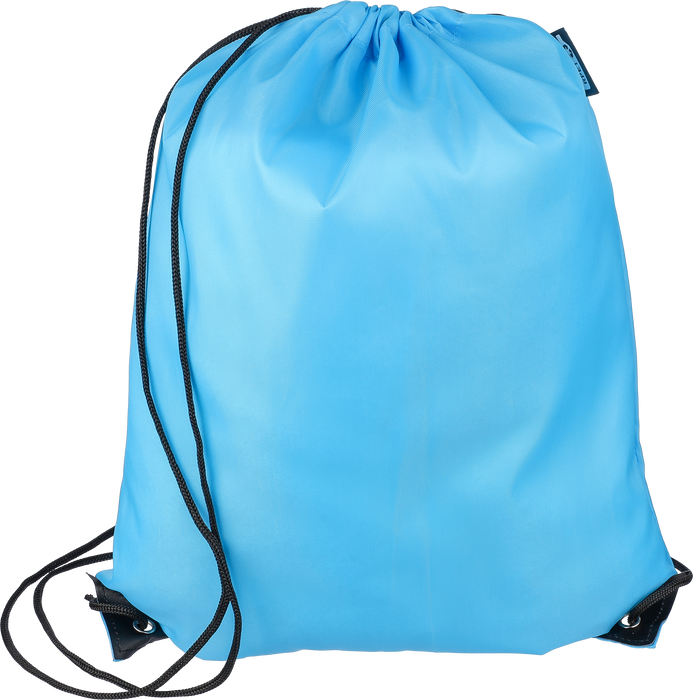 Custom branded RPET drawstring bag in light blue