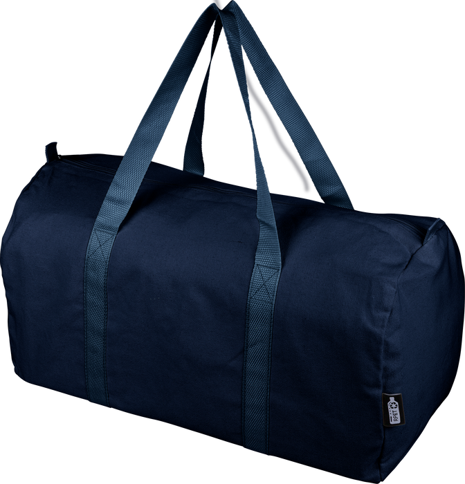 Custom branded blue recycled travel bag