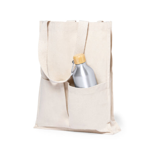 Custom printed cotton tote bag with front pockets