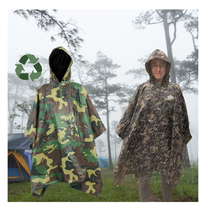 camouflage print rain poncho