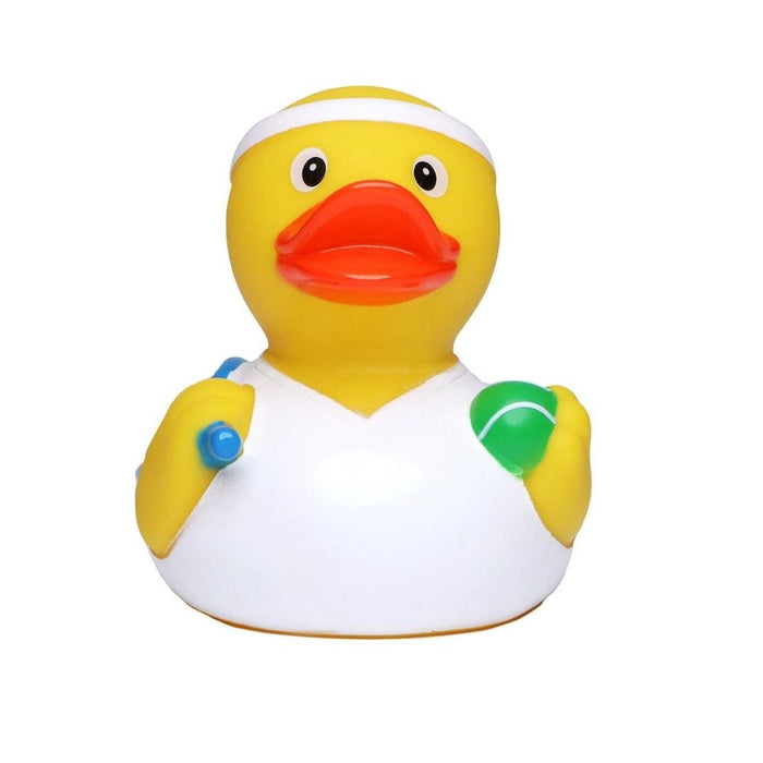 Tennis-themed promotional rubber duck – front view
