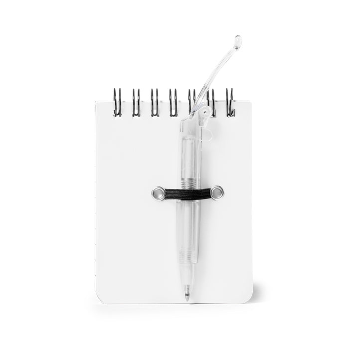 Compact promotional notebook with 60 lined sheets and pen