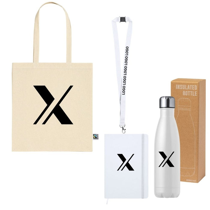 Personalised onboarding essentials pack with promotional lanyard and company logo items