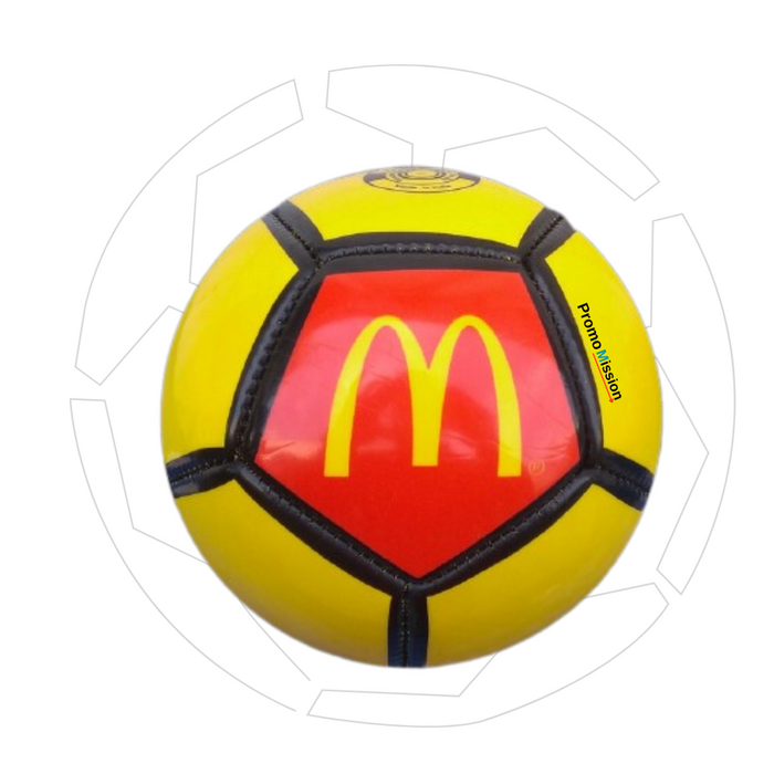 Yellow and red soccer ball with McDonald's logo on a white background