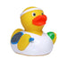 Tennis rubber duck with headband and racket – front-left angle