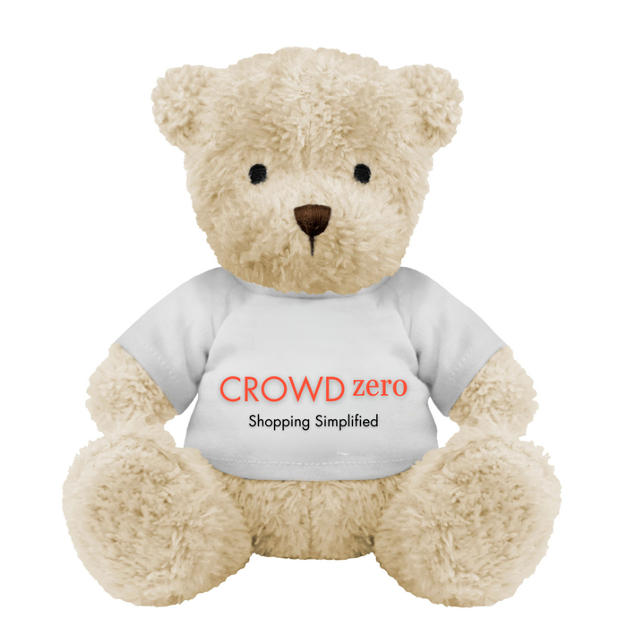 White logo teddy bear with printed promotional T-shirt
