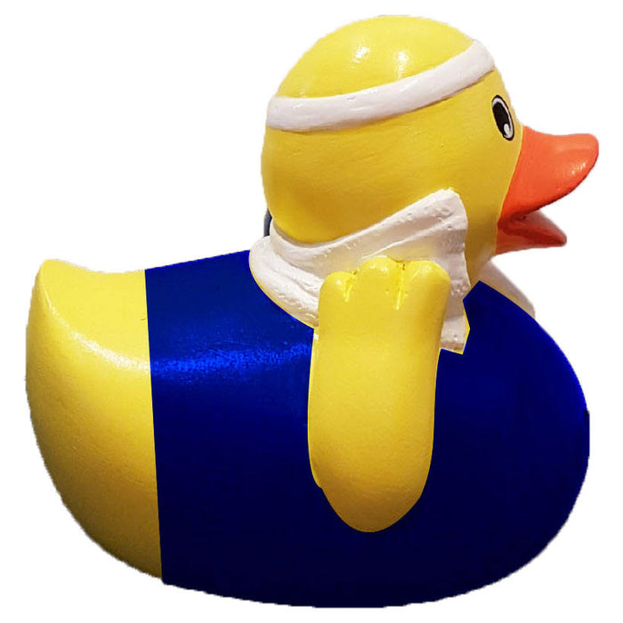 Workout rubber duck bath toy – back view showing logo position
