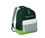 Fully customisable adult backpack in green, grey and white with matching zips