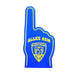 Blue EVA foam finger with custom crest/logo, branded supporter hand for sports campaigns.