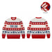 Custom branded Christmas jumper in a red, white and blue snowflake and reindeer jacquard knit, front and back, with your logo across the chest