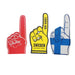 Custom branded country flag EVA foam fingers in red, yellow and blue with custom logo for football supporters.