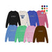 Custom crew-neck jumper colour range showing black, blue, pink, green and brown options