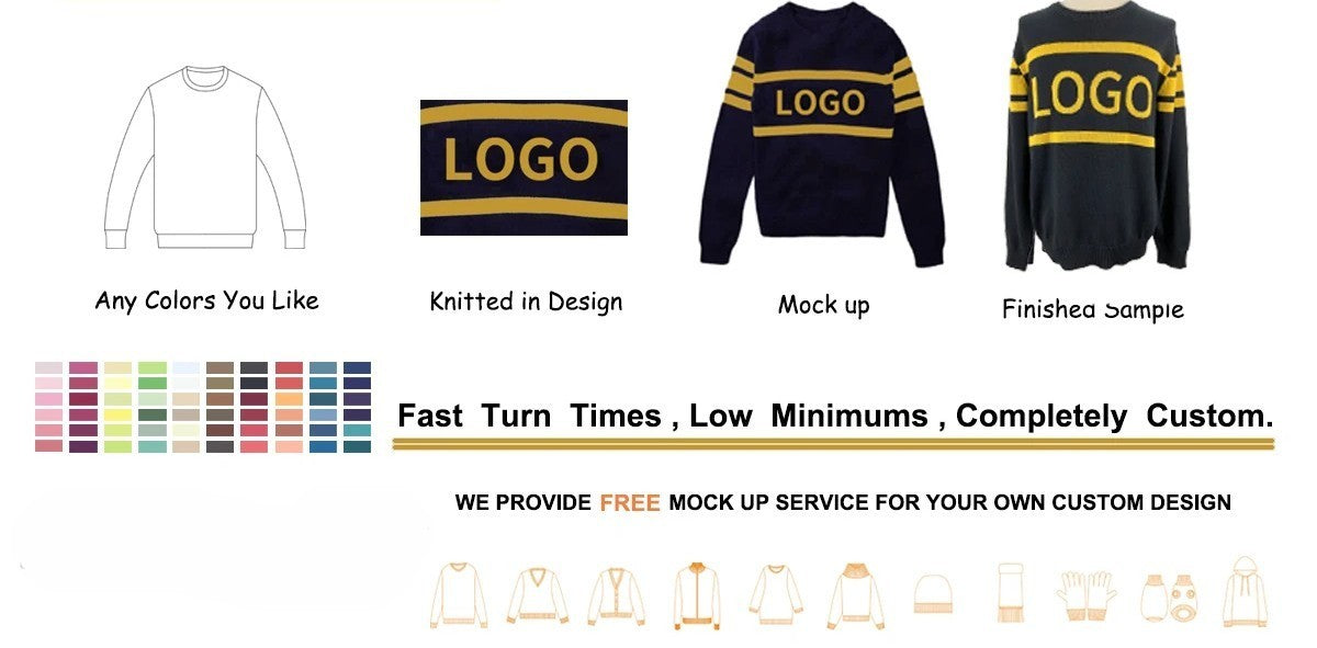 Sweater design process with different stages and color options on a white background.
