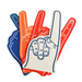 Assorted EVA foam cheering hands in team colours with custom logo print, sewn-edge finish.