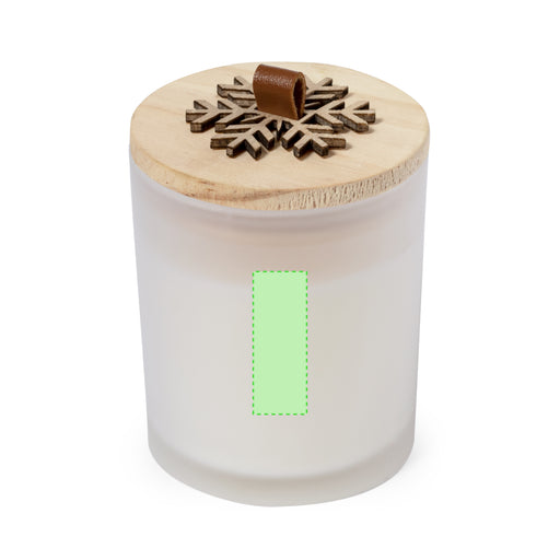Aromatic Candle with Snowflake Wooden Lid with the branding print area marked in green