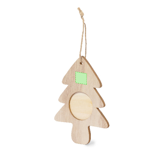 Wooden Photo Christmas Decoration with the branding print area marked in green