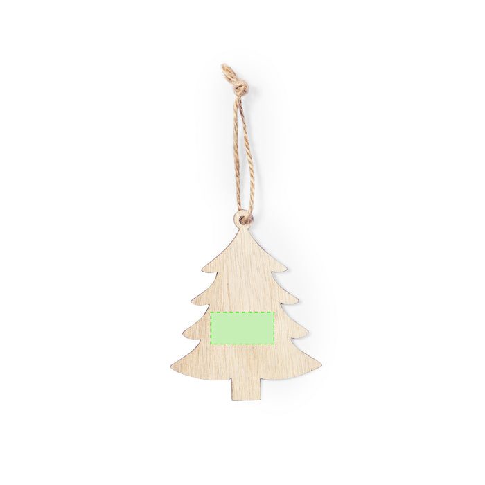 Flat Wooden Hanging Ornament with the branding print area marked in green