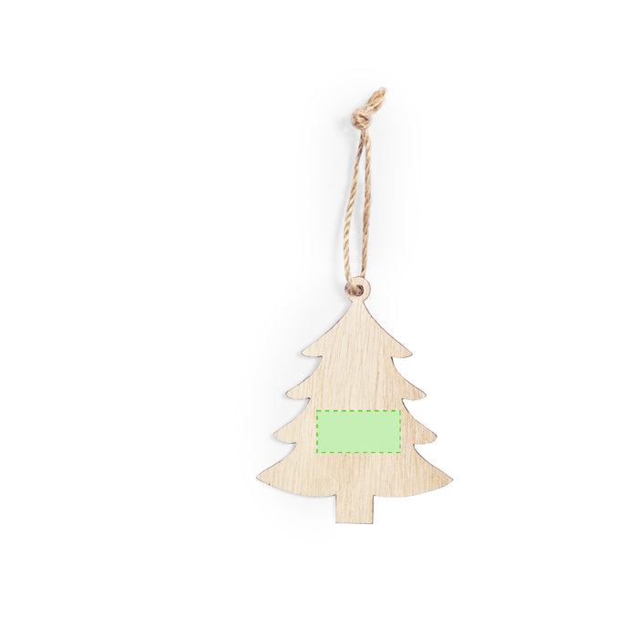Flat Wooden Hanging Ornament with a second branding print area marked in green