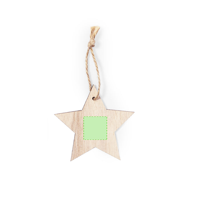 Flat Wooden Hanging Ornament with a third branding print area marked in green