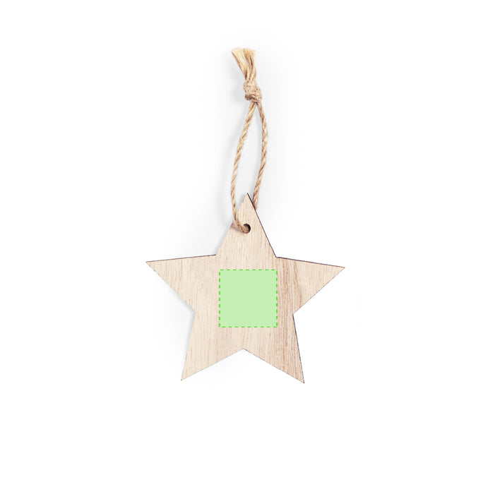 Flat Wooden Hanging Ornament with a fourth branding print area marked in green