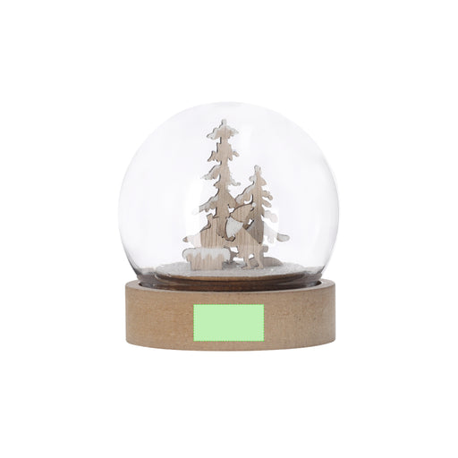 Snow Globe on Wooden Base with the branding print area marked in green