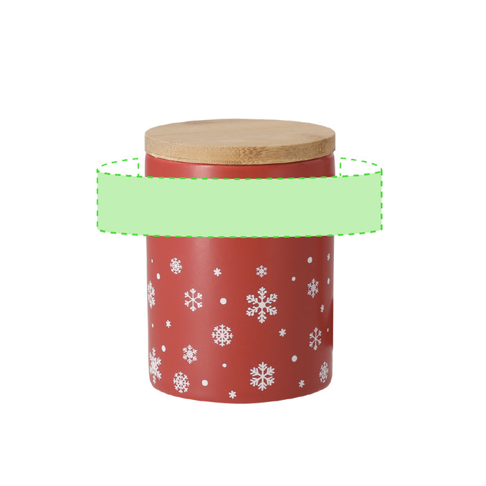 Ceramic Christmas Mug with Bamboo Lid with the branding print area marked in green