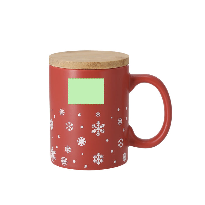 Ceramic Christmas Mug with Bamboo Lid with a second branding print area marked in green