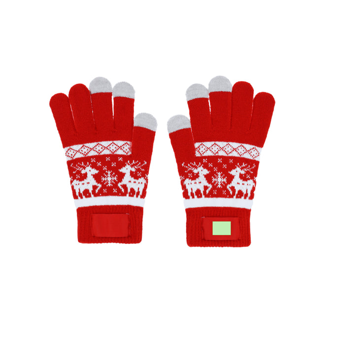 Touchscreen Christmas Gloves with a second branding print area marked in green