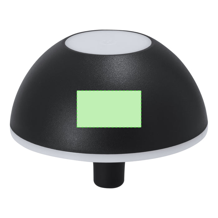 LED bottle lamp with the branding print area marked in green