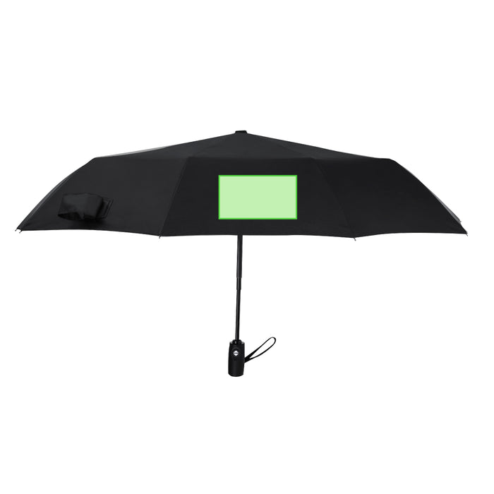 Folding umbrella with the branding print area marked in green