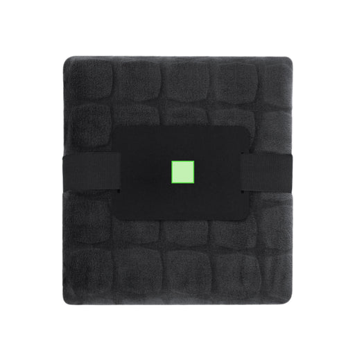 Coral fleece blanket with the branding print area marked in green
