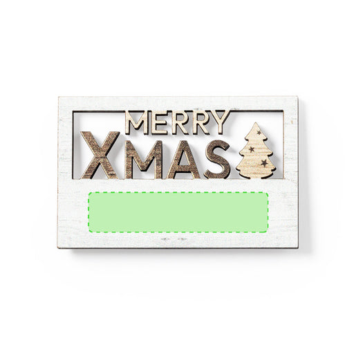 Wooden Magnet - Merry Xmas with the branding print area marked in green