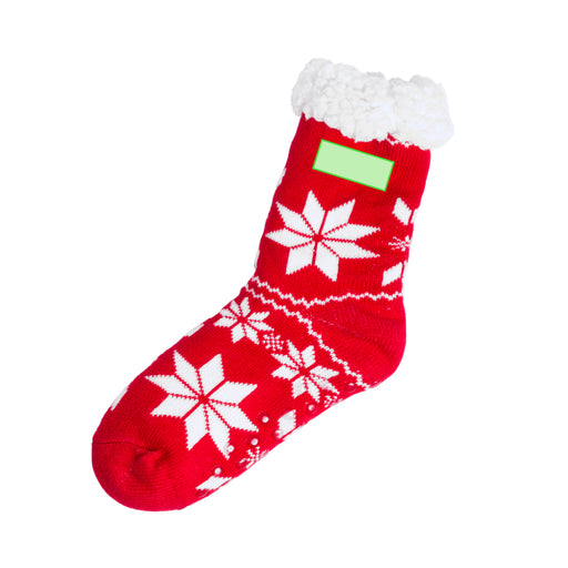 Christmas Slipper Socks with the branding print area marked in green