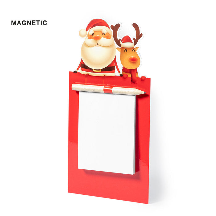 Red magnetic notepad with a Santa and reindeer topper