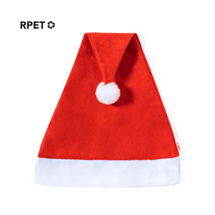 Red Santa hat with white trim and pom-pom, marked as RPET