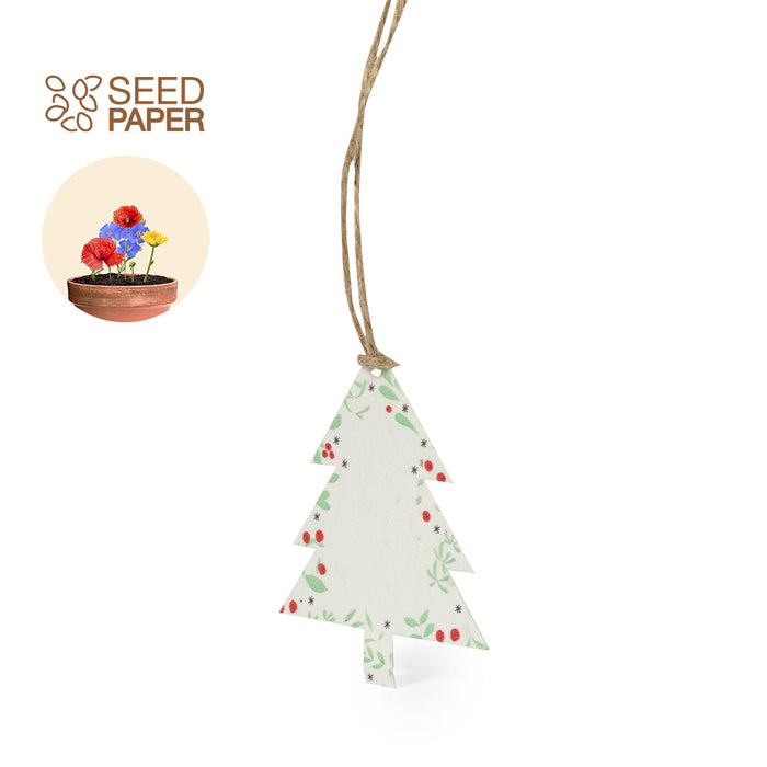 Tree-shaped seed paper Christmas ornament with a twine hanger