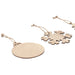 Flat wooden round and snowflake Christmas ornaments on natural twine