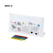 White zip pencil case with a Christmas colouring design and crayons, marked RPET