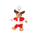 Plush reindeer keyring in a red and white outfit with a split ring