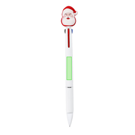 White multicolour pen with a Santa topper and print area marked on the barrel
