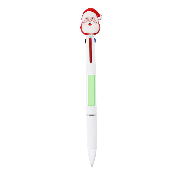 White multicolour pen with a Santa topper and print area marked on the barrel