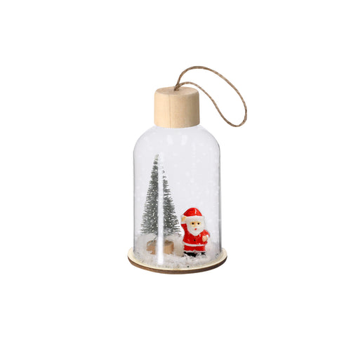 Hanging Bottle Ornament with Santa and Tree Scene