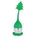 Tea infuser with a green Christmas tree-shaped top and steel strainer