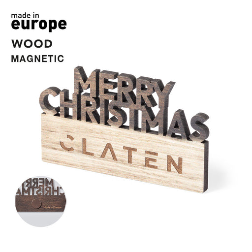Wooden fridge magnet with Merry Christmas cut-out lettering