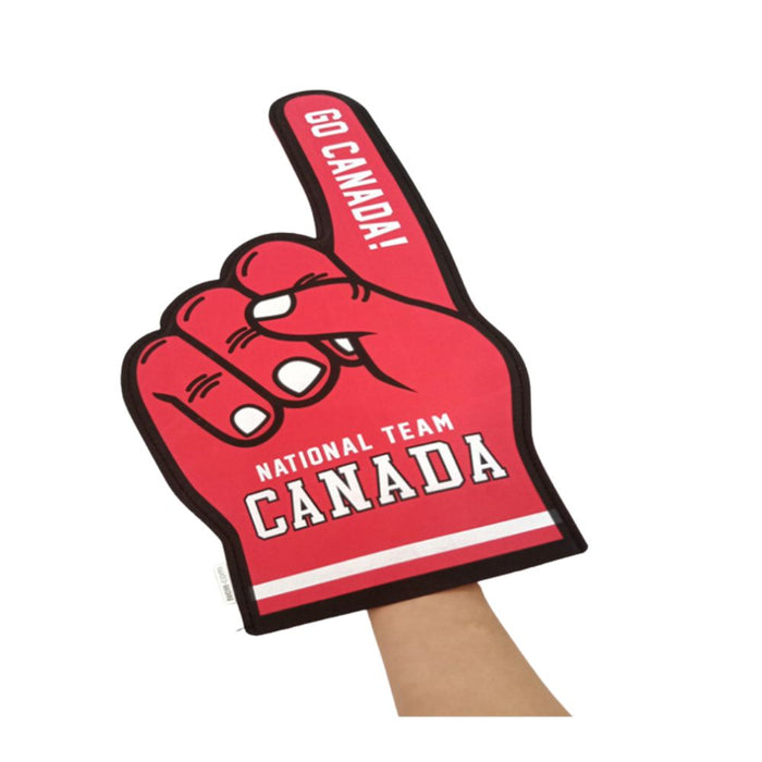 Red EVA foam finger with country logo, custom printed supporter hand for fan events and football matches