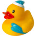 Ski Bobble Hat rubber duck in teal and white bobble hat – front view